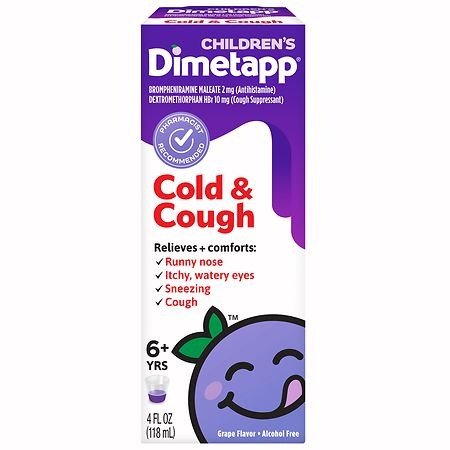 Children's Dimetapp Cold & Cough Liquid, Multi-Symptom Relief Grape, 4 fl oz Children’s Dimetapp Cold & Cough Liquid – Multi-Symptom Relief Grape 4 fl oz - Image 1