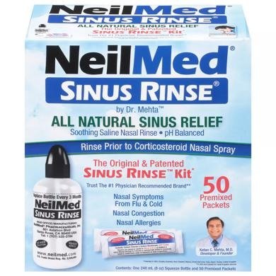 NeilMed Sinus Rinse Kit NeilMed Sinus Rinse Kit – 8 oz Bottle with 50 Premixed Saline Packets for Nasal & Sinus Irrigation - Image 1
