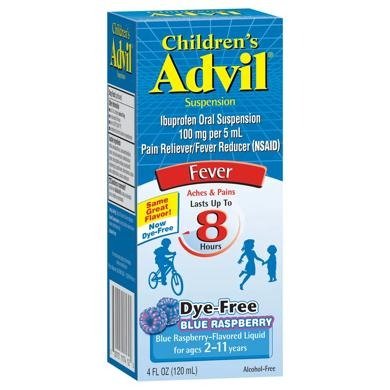 Children's Advil Suspension Ibuprofen Fever Reducer, Dye-Free, Liquid Pain Medicine Blue Raspberry Children’s Advil Ibuprofen Suspension 4 fl oz – Dye-Free Blue Raspberry Liquid Fever Reducer & Pain Reliever for Kids - Image 1